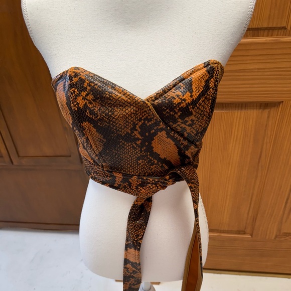 Urban Outfitters Snake Print Wrap Top bustier small back zip wrap around tie - Picture 1 of 6